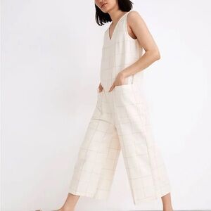 Laude the Label Cream Windowpane Checked V-Neck Wide-Leg Jumpsuit XS